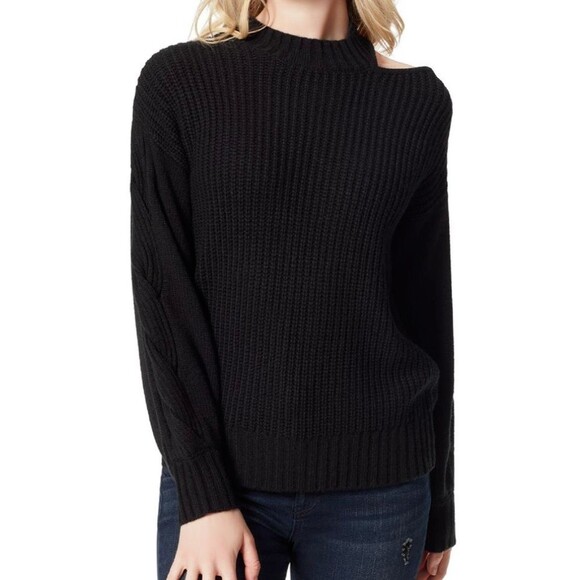 Jessica Simpson 1x Plus Black Ribbed Crew Neck Sweater w/shoulder cutout NEW - Picture 1 of 8